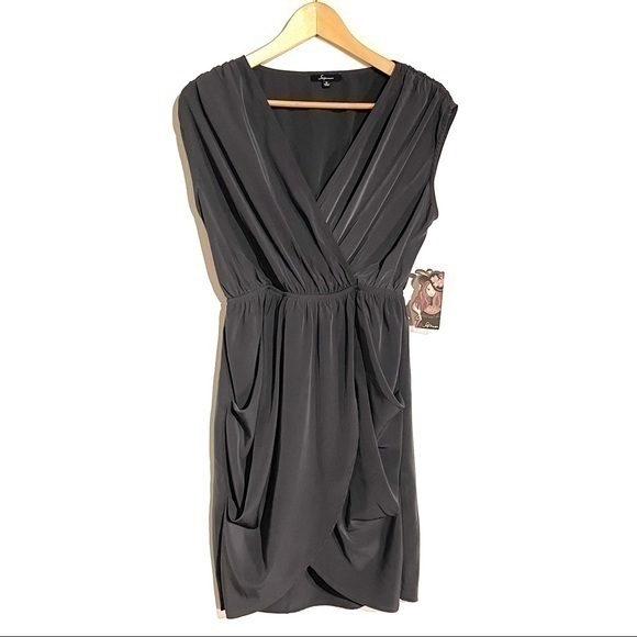 NWT Soprano Nordstrom Evening Dress V-neck Small Gray/ Green Silk Mini Dress - Picture 1 of 13